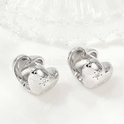 真鍮クリアキュービックジルコニアフープピアス  ハート  プラチナ  9x12x13mm&nbsp;EJEW-Q016-07P