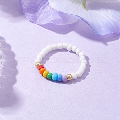 Glass Seed Beaded Stretch Rings for Women&nbsp;RJEW-JR00657