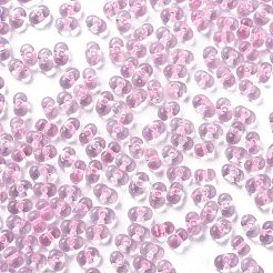蓄光ガラスシードビーズ  暗闇で光る  ピーナッツ  パールピンク  2.5x4x2mm  穴：0.8mm  約11250個/ポンド&nbsp;SEED-A033-07N