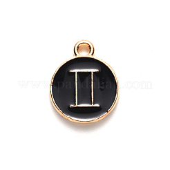 合金エナメルチャーム  星座とフラットラウンド  ライトゴールド  ブラック  双子座  15x12x2mm  穴：1.5mm  100個/箱&nbsp;ENAM-SZ0001-28C-I