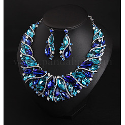 Alloy Rhinestone Pendant Necklaces & Teardrop Stud Dangle Earring Sets for Women&nbsp;WG99E9F-03