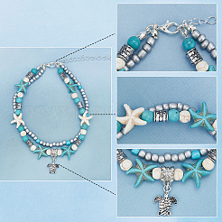 4Pcs Alloy Tortoise Charm Double Layer Multi-strand Anklet&nbsp;AJEW-AR0001-67