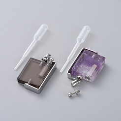 回転可能な天然水晶香水瓶ペンダント  304ステンレススチール製の金具とプラスチック製のピペット付き  長持ちメッキ  長方形  ステンレス鋼色  48x25~25.5x7~9mm  穴：6x3mm  容量：5ml（0.17液量オンス）&nbsp;G-M362-03P