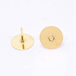 環境に優しい真鍮製のヘッドピン  フラットラウンド  ゴールドカラー  10x9mm  ピン：1.2mm&nbsp;KK-WH0034-50G