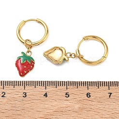 フルーツモチーフの304ステンレススチール製エナメルフープピアス  ゴールドカラー  苺  32x16mm&nbsp;EJEW-T059-01A
