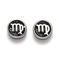 304ステンレススチールビーズ  十二星座とフラットラウンド  アンティークシルバー  乙女座  10x4mm  穴：1.8mm&nbsp;STAS-H156-01A