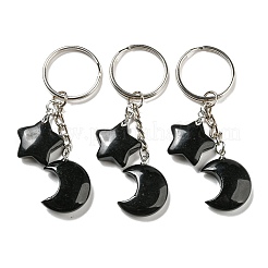 Reiki Natural & Synthetic Mixed Gemstone Moon & Star Pendant Keychains&nbsp;KEYC-P015-02P