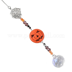 Halloween Pumpkin Synthetic Turquoise & Alloy Spider Web Suncatcher&nbsp;HJEW-JM05006