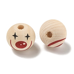 プリントウッドヨーロピアンビーズ  ピエロ模様の丸型  パパイヤホイップ  19~20mm  穴：4~5mm&nbsp;WOOD-G022-06A