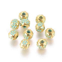 合金ビーズ  ロンデル  バンピー  黄金＆緑青  4.2x3.8mm  穴：1.2mm&nbsp;PALLOY-E566-21GG