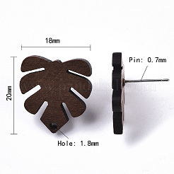 トロピカルテーマスタッドピアスのパーツ  304ステンレスピン付き  モンステラ葉  ココナッツブラウン  20x18mm  穴：1.8mm  ピン：0.7mm&nbsp;MAK-CJ0001-15
