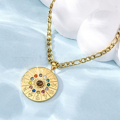 304ステンレススチールのカラフルなラインストーンの星座ペンダントネックレス（女性用）  イオンプレーティング（ip）  18KGP本金メッキ  20.37インチ（51.75cm）&nbsp;NJEW-U032-02G