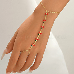 Bohemian Brass Enamel Red Cherry Charm Hand Chain Finger Ring Bracelets for Women&nbsp;LZ1117