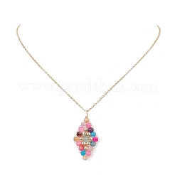 Natural Mixed Gemstone Beaded Rhombus Pendant Necklace&nbsp;NJEW-JN04319