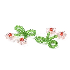 ガラスビーズのペンダント  銅線と  ちょう結び  ∥で∥  花  チャーム  ピンク  25~27x25~28x5~5.5mm  穴：5.5x7.5mm&nbsp;GLAA-C028-08G