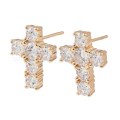真鍮とラインストーンのスタッドピアス  クロス  ゴールドカラー  17.5x14mm&nbsp;RB-Z001-02G