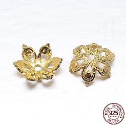18KGP本金メッキ6ペタル925スターリングシルバービーズキャップ  花  ゴールドカラー  10x4mm  穴：1mm  約48個/20g&nbsp;STER-M100-03