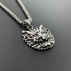 304ステンレススチール製ドラゴンヘッドペンダントヒップホップネックレス  メンズパンクジュエリー  ステンレス鋼色&nbsp;UU1756
