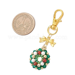 Christmas Wreath Natural Carnelian & Glass & Shell Pearl & Seed Beads Pendant Decorations&nbsp;HJEW-MZ00322