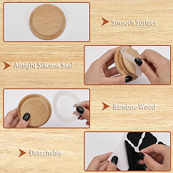 竹製ボトルキャップ12個  再利用可能なシーラーカバー  3 シート PVC 粘着ステッカースパイス瓶タグ付き  ミックスカラー  キャップ：67x20ミリメートル  内径: 55mm;ステッカー: 15.5x10.5x0.02cm  タグ：35x50mm&nbsp;AJEW-CA0003-90