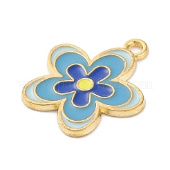 合金エナメルチャーム  花のチャーム  ゴールドカラー  空色  21x18.5x1.2mm  穴：1.8mm  10個/セット&nbsp;ENAM-Q001-04G-03
