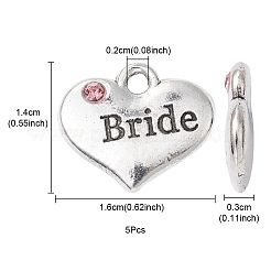 花嫁のラインストーンチャームと結婚式のテーマアンティークシルバートーンチベットスタイルのハート  カドミウムフリー＆鉛フリー  ヒヤシンス  14x16x3mm  穴：2mm&nbsp;TIBEP-YW0001-37A