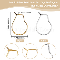 80Pcs 2 Colors  304 Stainless Steel Hoop Earrings Findings&nbsp;STAS-BBC0003-15