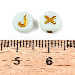 メッキアクリルビーズ  メタルエンレース付き  アルファベット付きフラットラウンド  ライトシアン  7x4mm  穴：1.6mm  約3330個/500g&nbsp;PACR-T017-02A