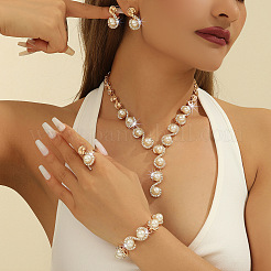 Letter S Alloy Crystal Rhinestone & Plastic Imitation Pearl Chain Necklaces & Stud Earrings & Link Bracelets & Rings Sets&nbsp;FS-WG52E62-01