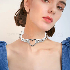 Adjustable Adjustable Gothic PU Leather Alloy Spike Rivet Heart Choker Necklaces for Women&nbsp;NJEW-WH20816-006P-A