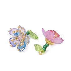 アクリルとガラスのシードビーズペンダント  花のチャーム  ゴールドカラー  ミックスカラー  20x18mm  穴：1.2mm&nbsp;PALLOY-MZ01316
