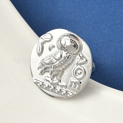304ステンレススチール製調節可能な女性用指輪  フクロウとフラットラウンド  ステンレス鋼色  内径：17mm&nbsp;RJEW-K298-01P