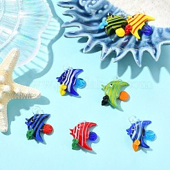7個 7色 手作りガラスペンダント  熱帯魚  ミックスカラー  30~34x26~27.5x12.5~14.5mm  穴：2.5~4mm  1pc /カラー&nbsp;GLAA-CJ0002-99
