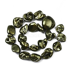 電気メッキ天然淡水シェルビーズ  ナゲット  オリーブ  20x13x7mm  穴：0.7mm  約20~26個/連  14.76インチ〜15.94インチ（37.5~40.5cm）&nbsp;SHEL-N026-195B