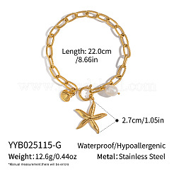 304 Stainless Steel Ocean Holiday Starfish Shell Shape Charm Bracelets with Natural Freshwater Pearl&nbsp;YZ0221-1