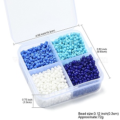 72g4スタイルのガラスシードビーズ  DIYジュエリー作成用の小さなクラフトビーズ  ラウンド  ブルー  3mm  穴：1mm  約400個/18g  18g /スタイル&nbsp;SEED-YW0002-77B