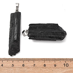 天然黒トルマリンビッグペンダント  真鍮製スナップ留めのナゲット チャーム  プラチナ  34~53x10~15x8~11mm  穴：6.5x4mm&nbsp;GG-C001-03P