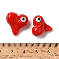 手作りランプワークビーズ  ナザールボンジュウ付きハート  レッド  18x18x9mm  穴：1.8mm&nbsp;LAMP-U001-02D