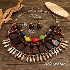 Wood with Plastic Multilayer Necklace & Round Beaded Dangle Earring&nbsp;FS-WGCB179-01