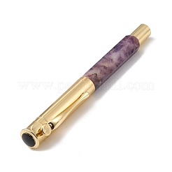 天然アメジスト真鍮ペン  レイキエネルギー万年筆  ペンケース付き  オフィス＆スクール用品  142x19x14mm&nbsp;AJEW-M209-08G