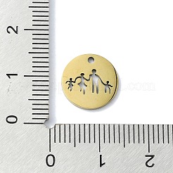 304ステンレススチールチャーム  レーザー切断  家族用チャーム付きフラットラウンド  ゴールドカラー  12x12x1mm  穴：1.2mm&nbsp;STAS-C097-35G