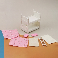 ミニプラスチック二段ベッドミニチュア装飾品  マイクロランドスケープホームドールハウスアクセサリー  ホームディスプレイの装飾  ショッキングピンク  94x60x51mm&nbsp;PW-WG7342E-01