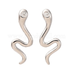 スターリングシルバーのクリアキュービックジルコニアスタッドピアス925個  ヘビ  プラチナ  12.5x10mm&nbsp;EJEW-F368-01P