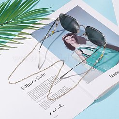 真鍮バーリンク眼鏡チェーン  シェルパール＆ガラスビーズ付き  304ステンレス鋼の金具  ゴム製ループの端  ゴールドカラー  カラフル  29.33インチ（74.5cm）&nbsp;AJEW-TA00002
