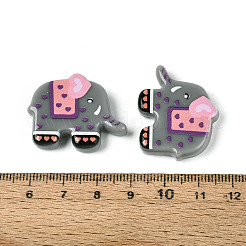 印刷された不透明樹脂ビーズ  ハート模様の象  ピンク  23.5~25x30~30.5x6mm  穴：1~1.4mm&nbsp;RESI-N043-06C