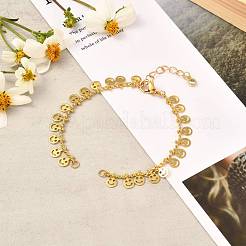 Flat Round with Smiling Face Brass Charm Bracelet Makings&nbsp;AJEW-JB01070-02