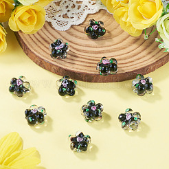 10個の手作りランプワークビーズ  バンピー  花  ブラック  13.5~14x14.5~15x7~8mm  穴：1.4mm&nbsp;LAMP-TADJ0001-01I