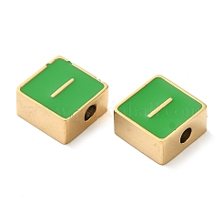 304ステンレススチールエナメルビーズ  14KGP本金メッキ  文字のある正方形  文字I  8x8x4mm  穴：2mm&nbsp;STAS-L022-293G-I