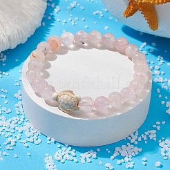 Natural Rose Quartz Round & Synthetic Turquoise Turtle Beaded Stretch Bracelet for Women&nbsp;BJEW-JB09700-02