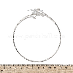 女性用フラワー合金アームカフバングル  ラインストーン付き  プラチナ  内径：3-1/4インチ（8.2cm）&nbsp;AJEW-A063-01E-P